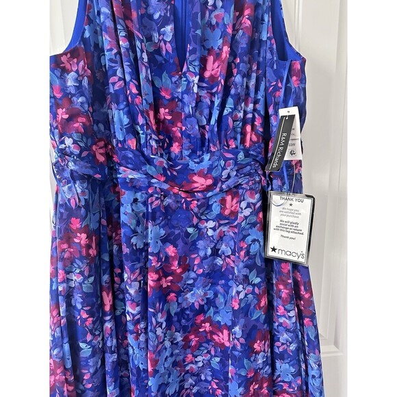 R & M Richards Women's Plus Size Floral-Print Ruffled Maxi Dress Royal Blue 22W - Picture 6 of 12